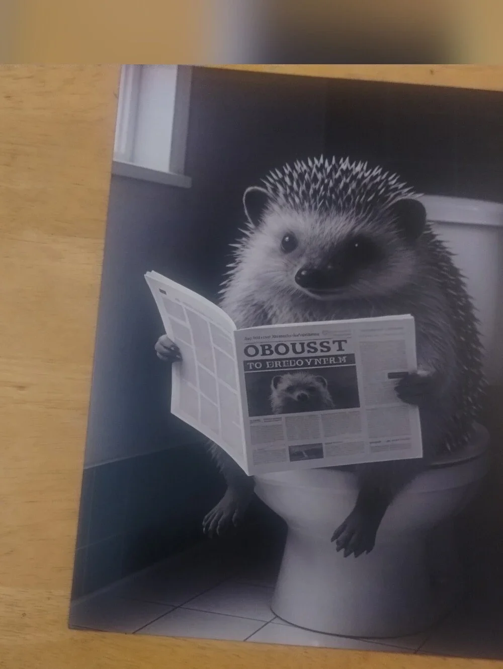 🦔 Funny Hedgehog Bathroom Wall Art Print Black & White Decor 🚽🖤